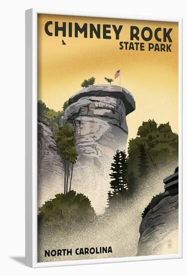 Chimney Rock State Park, North Carolina - Chimney Rock - Lithograph Style-Lantern Press-Framed Art Print