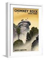 Chimney Rock State Park, North Carolina - Chimney Rock - Lithograph Style-Lantern Press-Framed Art Print