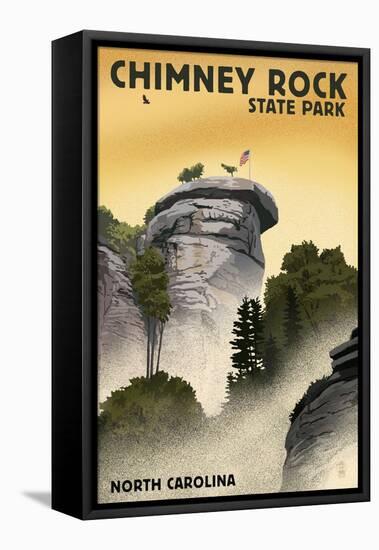 Chimney Rock State Park, North Carolina - Chimney Rock - Lithograph Style-Lantern Press-Framed Stretched Canvas