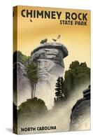 Chimney Rock State Park, North Carolina - Chimney Rock - Lithograph Style-Lantern Press-Stretched Canvas