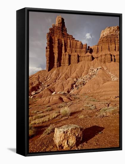 Chimney Rock With Storm Clouds, Capitol Reef National Park, Utah, USA-null-Framed Stretched Canvas