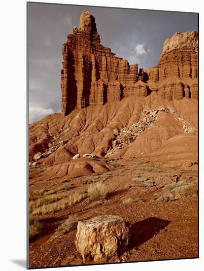 Chimney Rock With Storm Clouds, Capitol Reef National Park, Utah, USA-null-Mounted Photographic Print