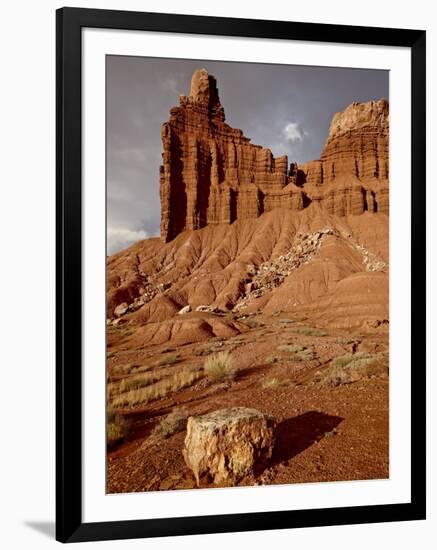 Chimney Rock With Storm Clouds, Capitol Reef National Park, Utah, USA-null-Framed Photographic Print