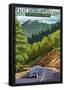 Chimney Tops and Road - Great Smoky Mountains National Park, TN-null-Framed Poster