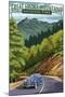 Chimney Tops and Road - Great Smoky Mountains National Park, TN-Lantern Press-Mounted Art Print