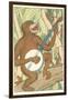 Chimp Playing Banjo-null-Framed Art Print