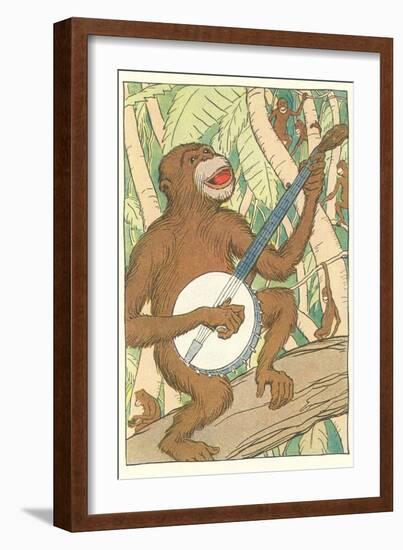 Chimp Playing Banjo-null-Framed Art Print