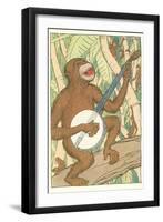 Chimp Playing Banjo-null-Framed Art Print