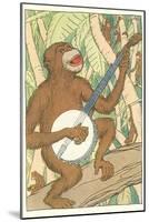 Chimp Playing Banjo-null-Mounted Art Print