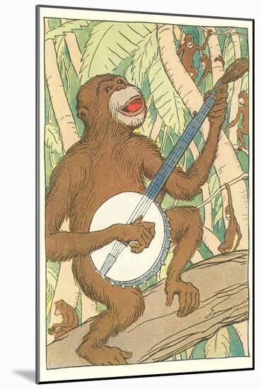 Chimp Playing Banjo-null-Mounted Art Print