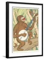 Chimp Playing Banjo-null-Framed Art Print