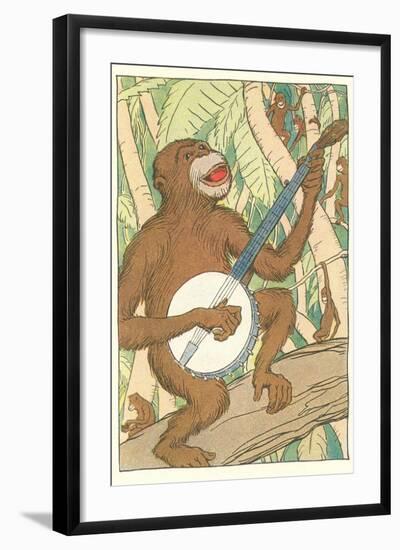 Chimp Playing Banjo-null-Framed Art Print