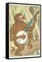 Chimp Playing Banjo-null-Framed Stretched Canvas