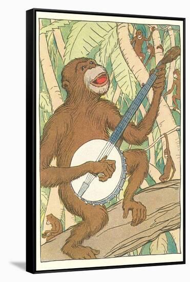 Chimp Playing Banjo-null-Framed Stretched Canvas