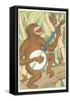Chimp Playing Banjo-null-Framed Stretched Canvas