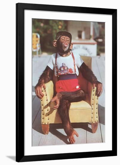 Chimp Sitting in Armchair-null-Framed Art Print