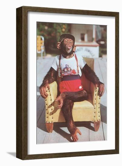 Chimp Sitting in Armchair-null-Framed Art Print