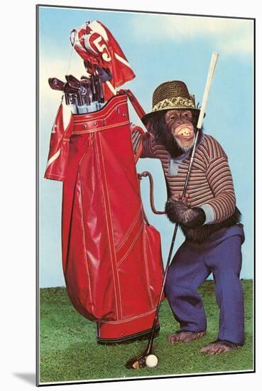Chimp with Golf Bag-null-Mounted Art Print