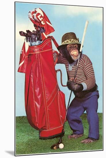 Chimp with Golf Bag-null-Mounted Art Print