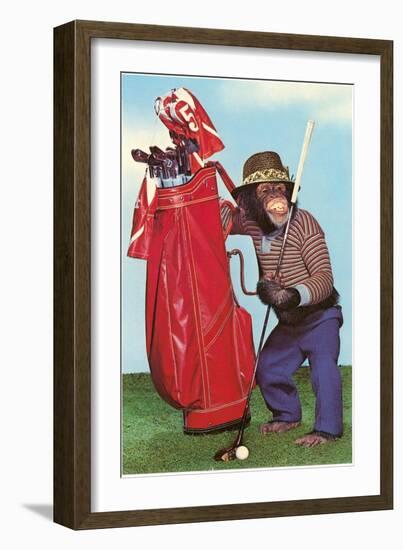 Chimp with Golf Bag-null-Framed Art Print