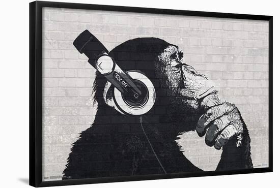 Chimp with Headphones on Wall-Trends International-Framed Poster