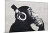 Chimp with Headphones on Wall-Trends International-Mounted Poster