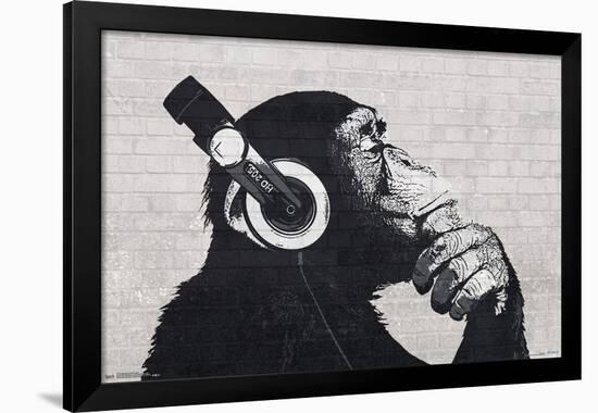 Chimp with Headphones on Wall-Trends International-Framed Poster