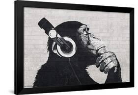 Chimp with Headphones on Wall-Trends International-Framed Poster