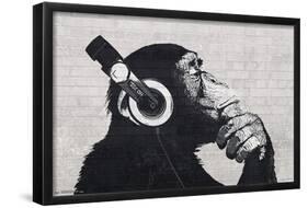 Chimp with Headphones on Wall-Trends International-Framed Poster