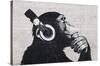 Chimp with Headphones on Wall-Trends International-Stretched Canvas