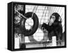 Chimp with Tyre-null-Framed Stretched Canvas