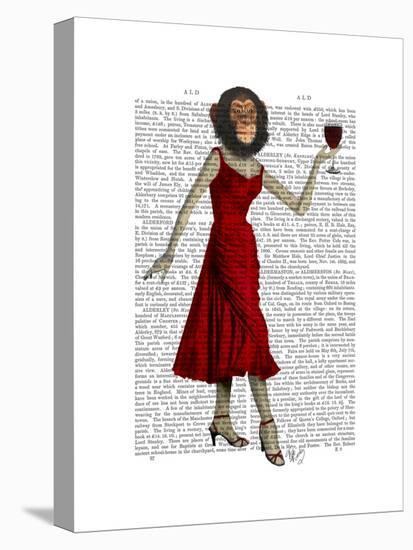Chimp with Wine-Fab Funky-Stretched Canvas