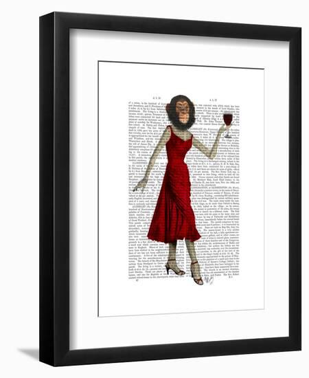 Chimp with Wine-Fab Funky-Framed Art Print