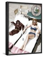 Chimpanzee and a Woman Sunbathing-null-Framed Photo