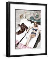 Chimpanzee and a Woman Sunbathing-null-Framed Photo