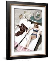 Chimpanzee and a Woman Sunbathing-null-Framed Photo