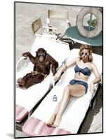Chimpanzee and a Woman Sunbathing-null-Mounted Photo