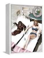 Chimpanzee and a Woman Sunbathing-null-Framed Stretched Canvas