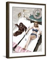 Chimpanzee and a Woman Sunbathing-null-Framed Photo