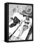 Chimpanzee and a Woman Sunbathing-null-Framed Stretched Canvas