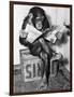 Chimpanzee Reading Newspaper-Bettmann-Framed Photographic Print