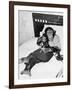 Chimpanzee Sitting in Bed on the Telephone and Smoking a Cigar-null-Framed Photo