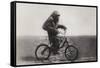 Chimpanzee Titine Riding a Bicycle at the Zoo in Berlin-null-Framed Stretched Canvas