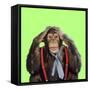 Chimpanzee Wearing Tie and Braces-null-Framed Stretched Canvas