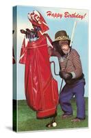 Chimpanzee with Golf Bag-null-Stretched Canvas