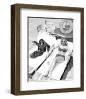 Chimpanzee & Woman Sunbathing-null-Framed Art Print