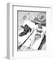 Chimpanzee & Woman Sunbathing-null-Framed Art Print