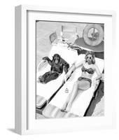 Chimpanzee & Woman Sunbathing-null-Framed Art Print