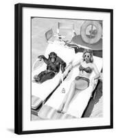 Chimpanzee & Woman Sunbathing-null-Framed Art Print