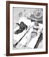 Chimpanzee & Woman Sunbathing-null-Framed Art Print